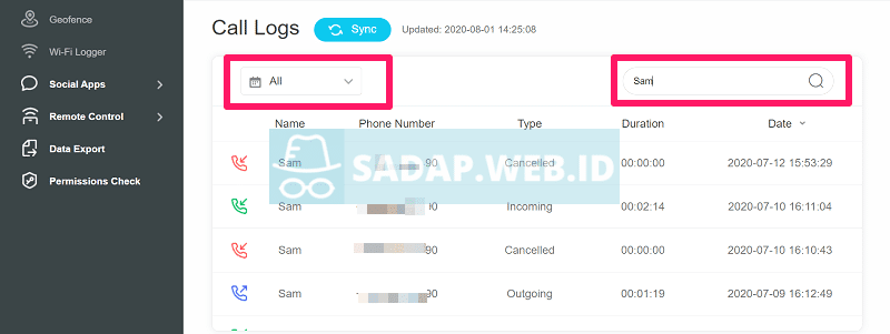 sadap log panggilan