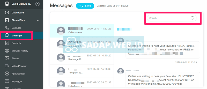 sadap pesan sms