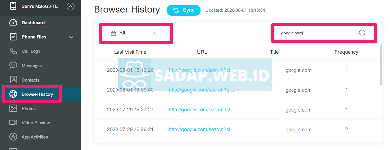sadap riwayat web