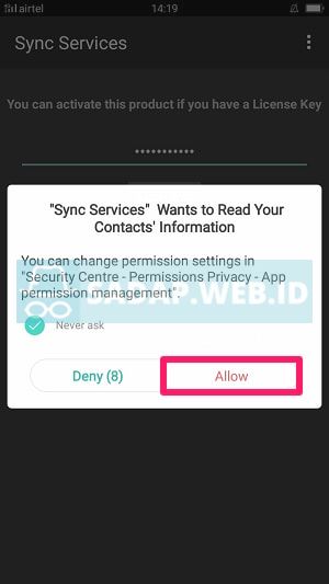 berikan izin ke data kontak