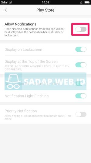 nonaktifkan notifikasi play store