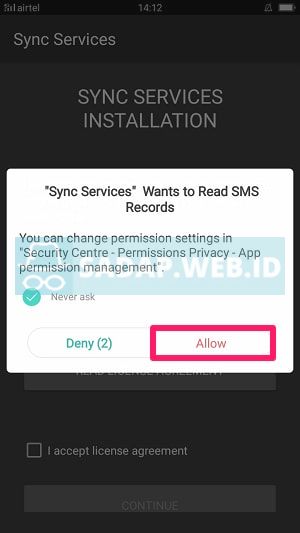 berikan izin ke data sms