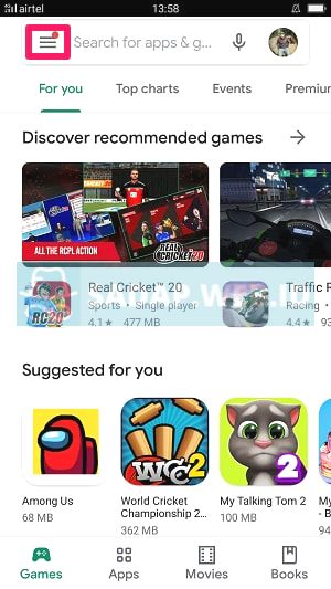 menu hamburger play store
