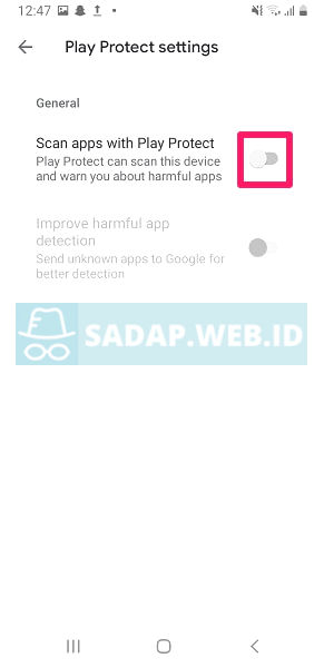 nonaktifkan keamanan play protect