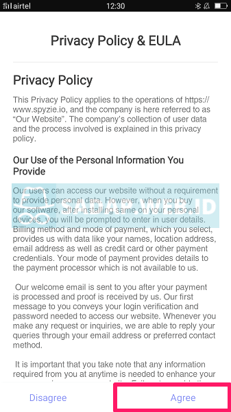kebijakan privasi dan eula spyzieio