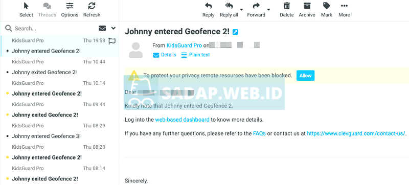 pemberitahuan email lokasi geo fencing